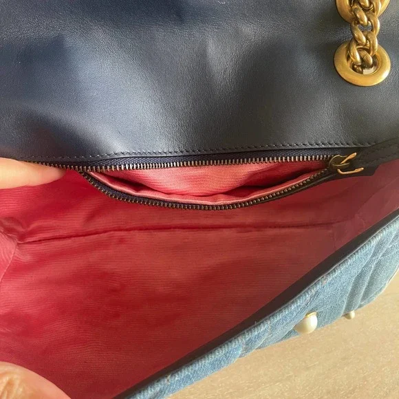 ❌SOLD❌Gucci GG Marmont Denim Pearl Small Flap Bag - Picture 8 of 14